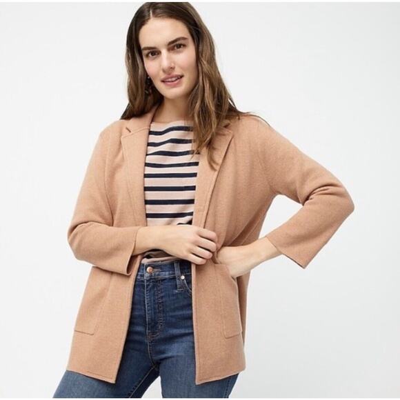 J Crew Open Front Sweater Blazer Cardigan Tan Wool Pockets Sz XS - Picture 3 of 11